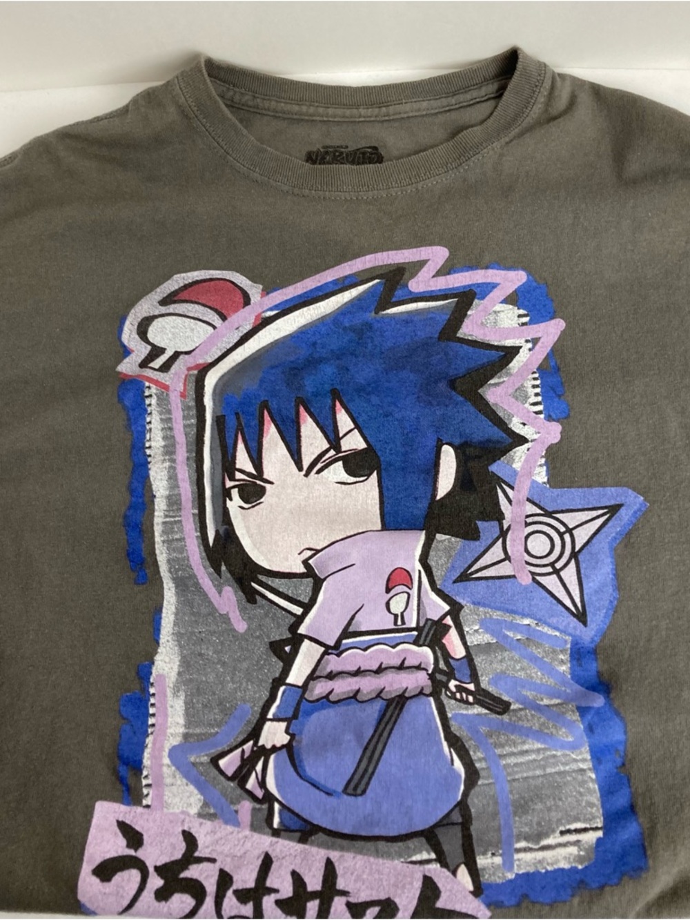 Naruto Sasuke Uchiha Anime Graphic T-Shirt Youth Gray Manga Ninja Tee medium - Picture 6 of 9